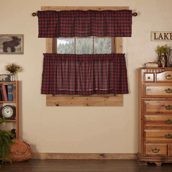 VHC Brands Cumberland 3 PC Chili Pepper Curtain Set (1 Valance 16x72 and 2 Tier 24x36)