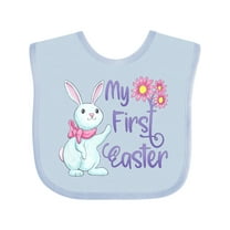 Inktastic My 1st Easter Cute White Bunny with Spring Flowers Boys or Girls Baby Bib