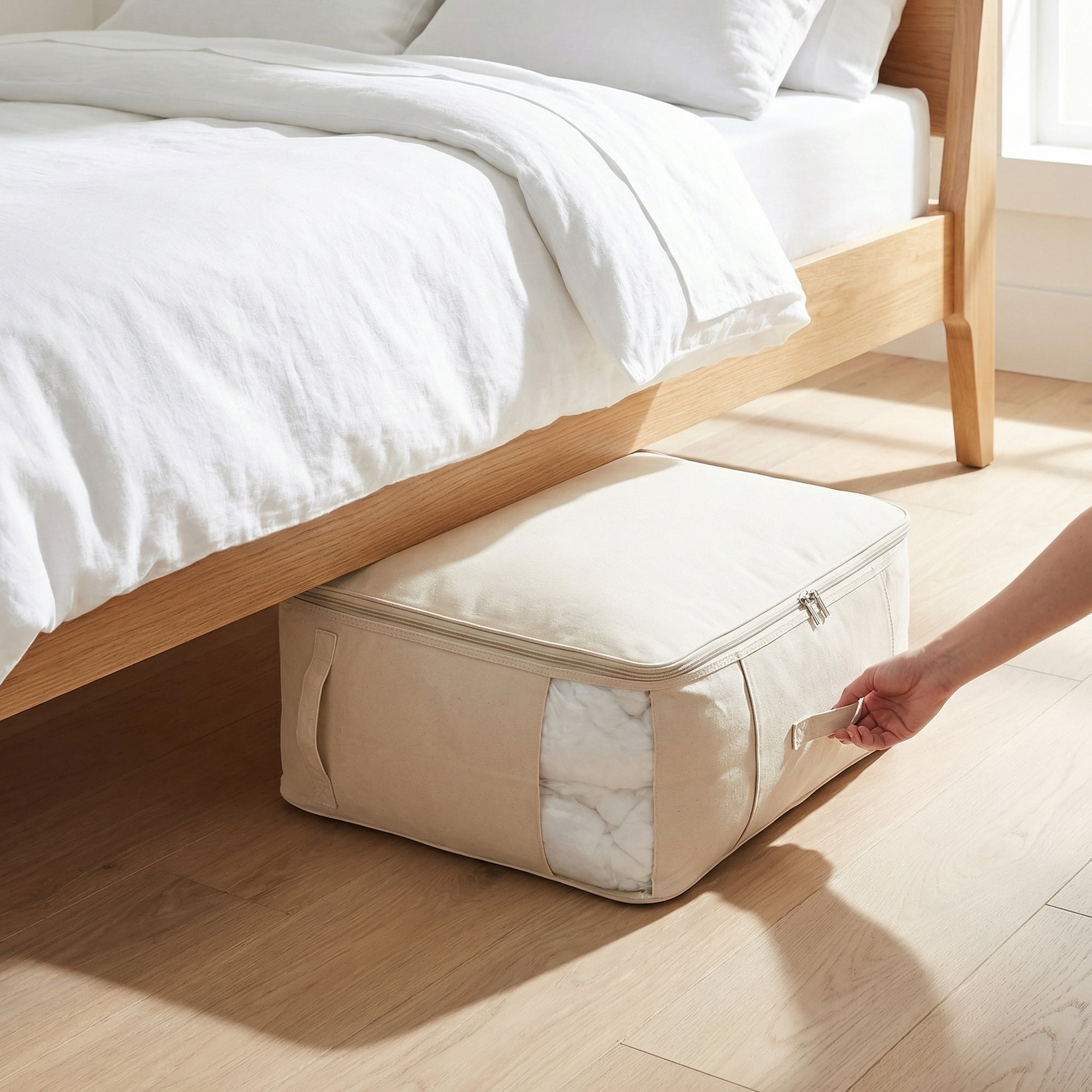Unique Bargains Foldable Clothing Storage Bag for Comforters Beige 21.3"x16.5"x11.8"