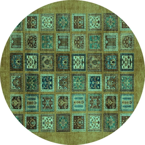 Ahgly Company Machine Washable Indoor Round Abstract Turquoise Blue Modern Area Rugs, 5' Round