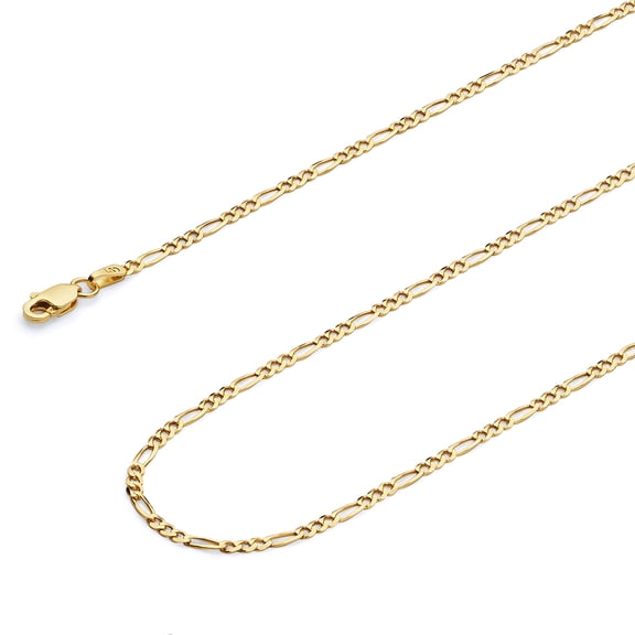 Wellingsale 14k Yellow Gold Polished Solid 2.3mm Figaro Chain Necklace with Lobster Claw Clasp - 22"