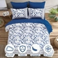 thumbnail image 2 of Floral Queen Comforter Set, 7 Piece Bed in a Bag Queen Size Blue Flowers on White Botanical Bedding Set, Soft Microfiber Bedding Comforter Sets with Sheets for All Season, 2 of 7