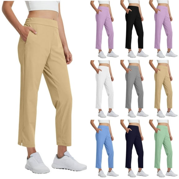 ZyeKqe Womens Pants High Waist Golf Pants Stretch Athletic Hiking Travel Work Lounge 7/8 Ankle Length Trousers with Pockets