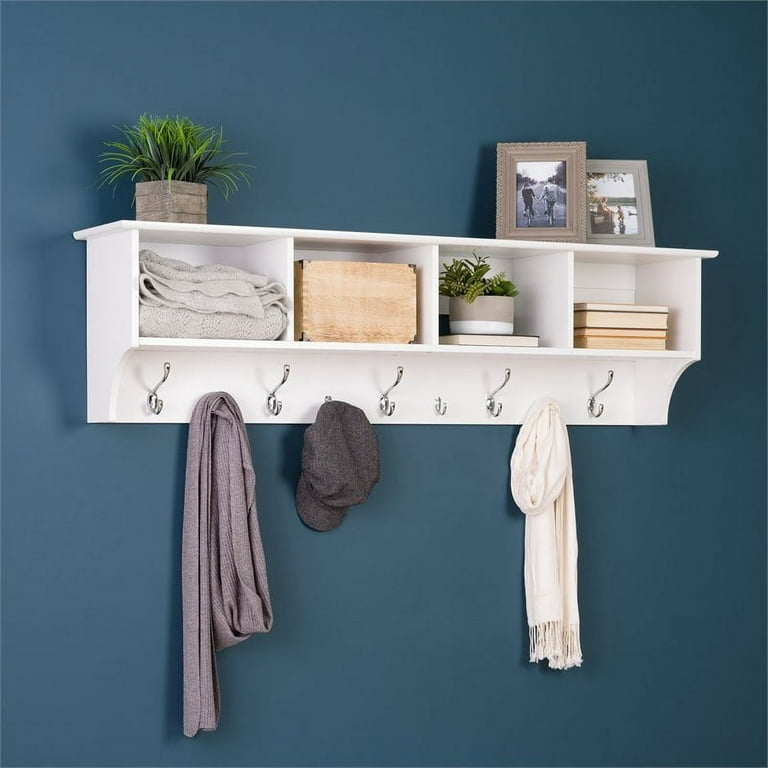 Painted White Entryway Coat Rack and Shelf - Rowe Station Woodworks
