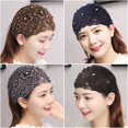 thumbnail image 2 of Ticikt Boho-Chic & Pearl Embellished Wide Headbands, Floral Beaded Lace Elastic Headband Suitable for Daily Wear and Weddings Stylingvarious Holidays,Color:Navy, 2 of 3