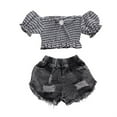 thumbnail image 2 of 2Pcs Mignon Bébé Enfants Filles Tops Plaid Shorts Denim Pantalons Vêtements, 2 of 5