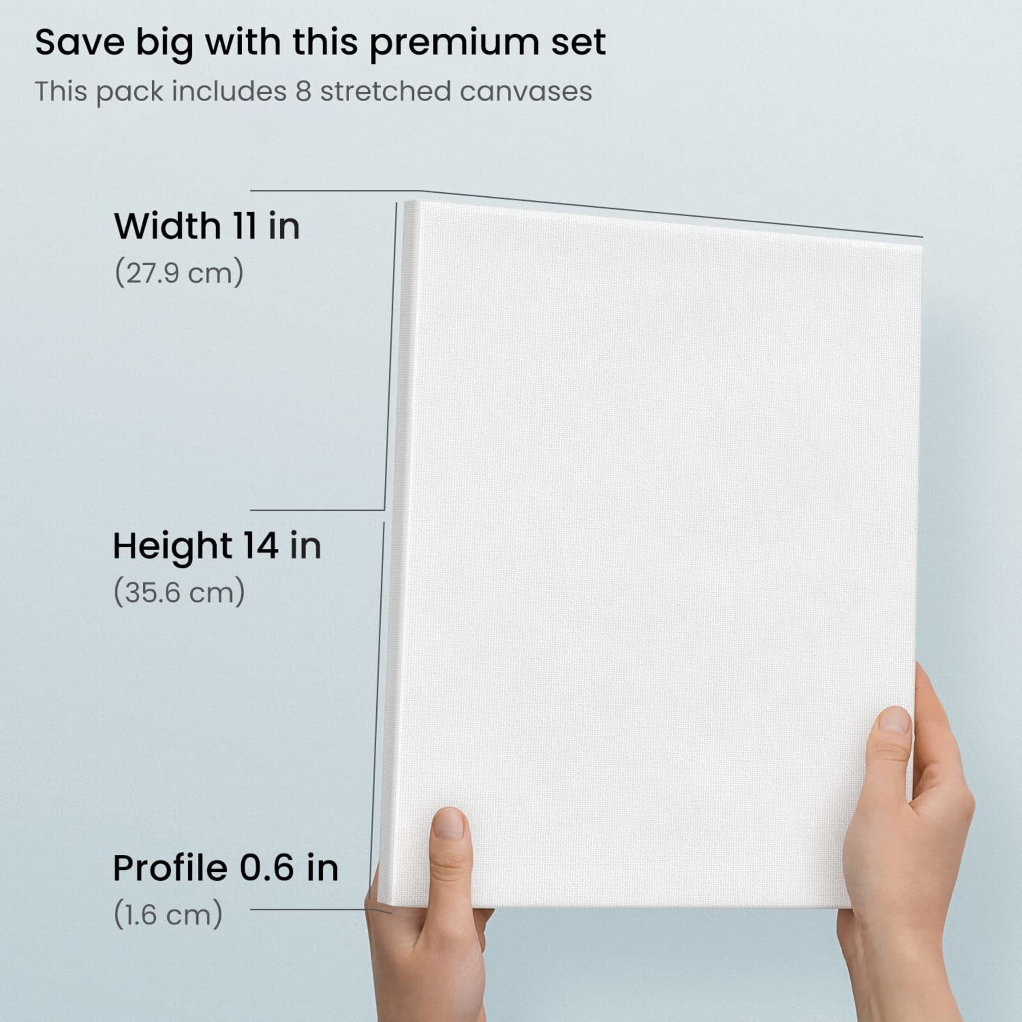 Arteza 11" x 14" Stretched Canvas, Set of 8, White Cotton