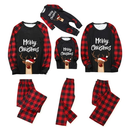 

IZhansean Christmas Family Matching Pajamas Set Adult Kids Baby Deer Printed Tops+Plaid Pants Sleepwear Nightwear Set
