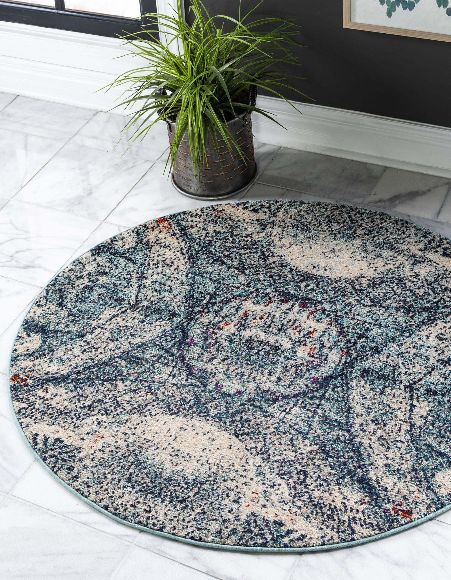Rugs.com Carnevale Collection Rug – 8 Ft Round Blue Medium Rug Perfect ...