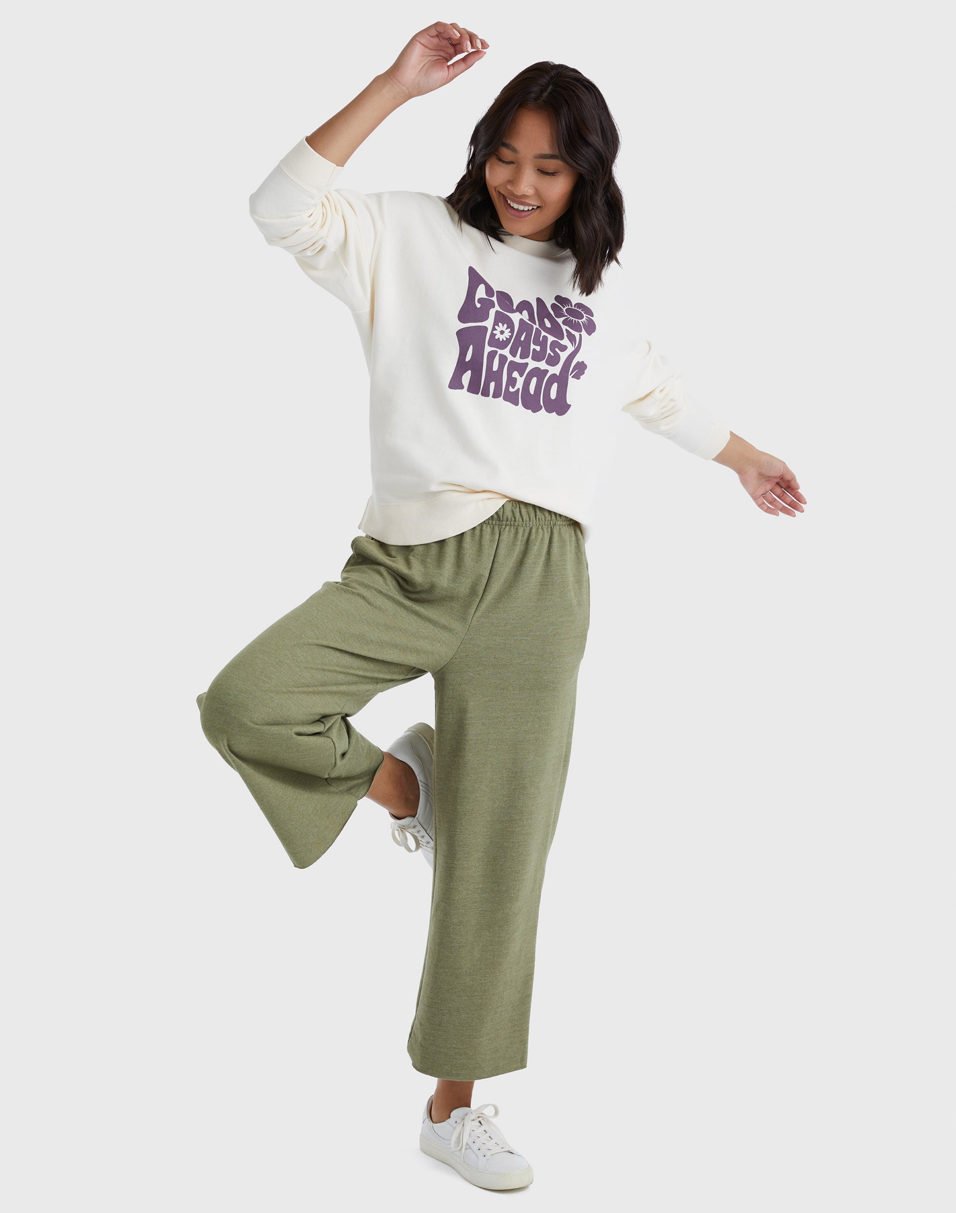 Hanes Originals Women's French Terry Wide Leg Crop Pants