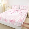 thumbnail image 4 of Manfei Cute Pink Bow Bed Sheets For Girls,Initial Alphabet F Monogram King Sheets For Kids,4 Pieces, 4 of 6