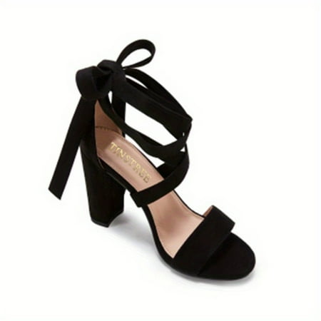 

Women‘s Solid Color Ankle Lace-up High Heel Sandals Open Toe Cross Strap Dress Chunky Heels Sexy Dress Sandals