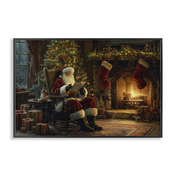 Stupell Industries Santa Claus by Fire Holiday Painting Black Framed Art Prints Wall Art, 18 x 12