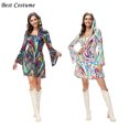 thumbnail image 3 of 70s Disco Dresses for Women Colorful Print Disco Outfits Halloween Hippie Costume Women Party Dress Plus Size XS-3XL, 3 of 6