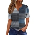 thumbnail image 2 of QUNYINEY Plaid Shirts for Women Short Sleeve V Neck Casual Tops Button Loose Pullover Shirts, 2 of 5