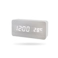 thumbnail image 1 of Yuarrent Despertador LED Dormitorio digital Escritorio Control de voz Relojes de tiempo Decoración Dígito blanco Medidor de temperatura Termómetro Decoración del hogar Madera blanca Yuarrent HA047832-03B, 1 of 6