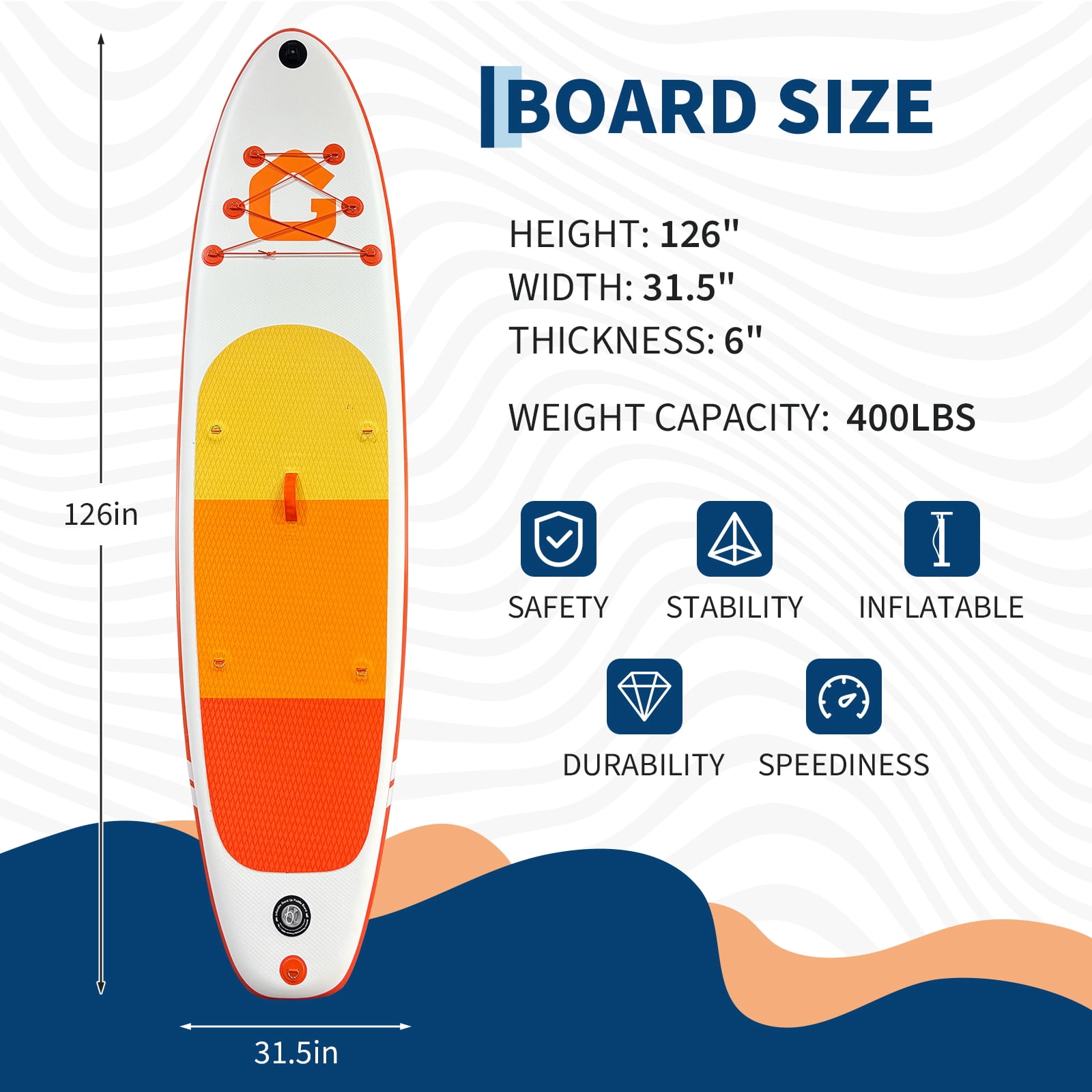 Garvee 12ft Inflatable Stand Up Paddle Board with Premium SUP Accessories,400 lb Capacity,Orange