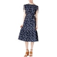 thumbnail image 1 of maison Jules Womens Printed Smocked Fit & Flare Dress, Blue, Large, 1 of 2