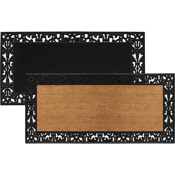 A1 Home Collections Paisley Decorative Beige Coir, Rubber Indoor Doormats, 2' x 5', Non-Slip Backing (2 Pieces)