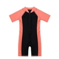 thumbnail image 3 of LiiYii Kids Boys Girls One-piece Swimwear Short Sleeves Zippered Shorty Beach Wetsuit Watermelon Red&Black 14, 3 of 6