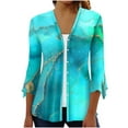 thumbnail image 5 of Sksloeg Thin Cardigan Women Summer Button Bohemia Cardigans Marble Printed Blouses Open-Front Top V Neck 3/4 Sleeves Tops Dress Cover Up Formal,Light Blue XL, 5 of 5