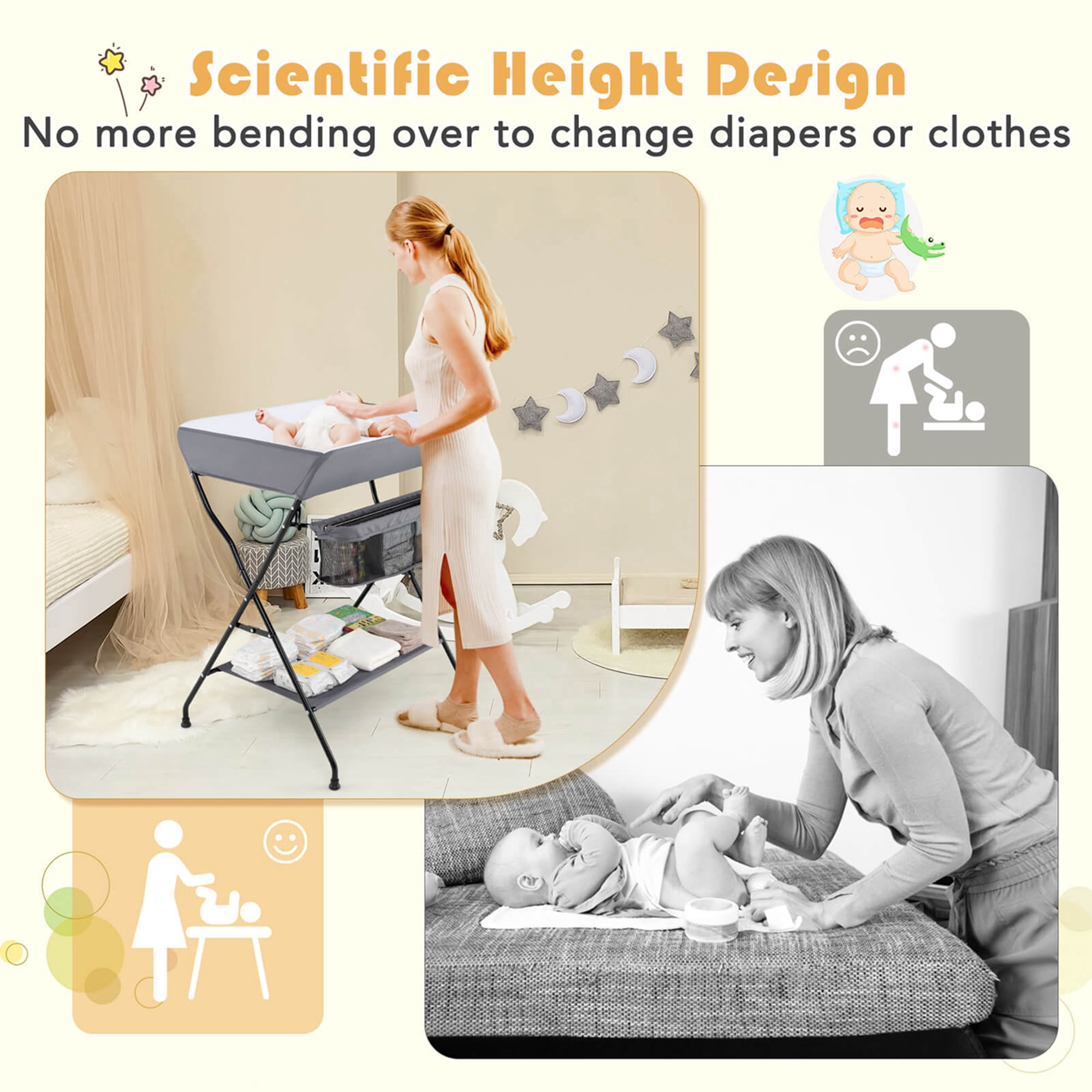 Costway Baby Infant Changing Table Folding Diaper Station Nursery with Storage Gray