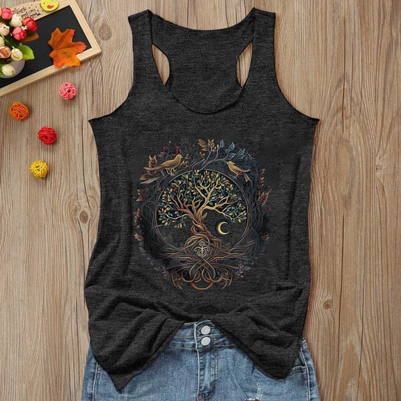 Womens Workout Tank Tops Women's Loose Printed I Shaped Muscle Tank Top Cami Tops for Women Dark Gray L