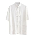 thumbnail image 2 of Summer Shirts for Men Solid Color Cotton Linen Blend Short Sleeve Shirt, Loose Fit with Frog Buttons and Pockets, 2 of 6