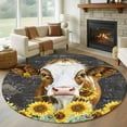 thumbnail image 2 of Round Rugs 5 Ft, Farmhouse Cow Non Slip Area Rugs for Kitchen Bedroom Entryway, Vintage Country Sunflower Botanical Black Washable Carpet Runner Rug Floor Mats for Bedroom Home Decor, 2 of 9