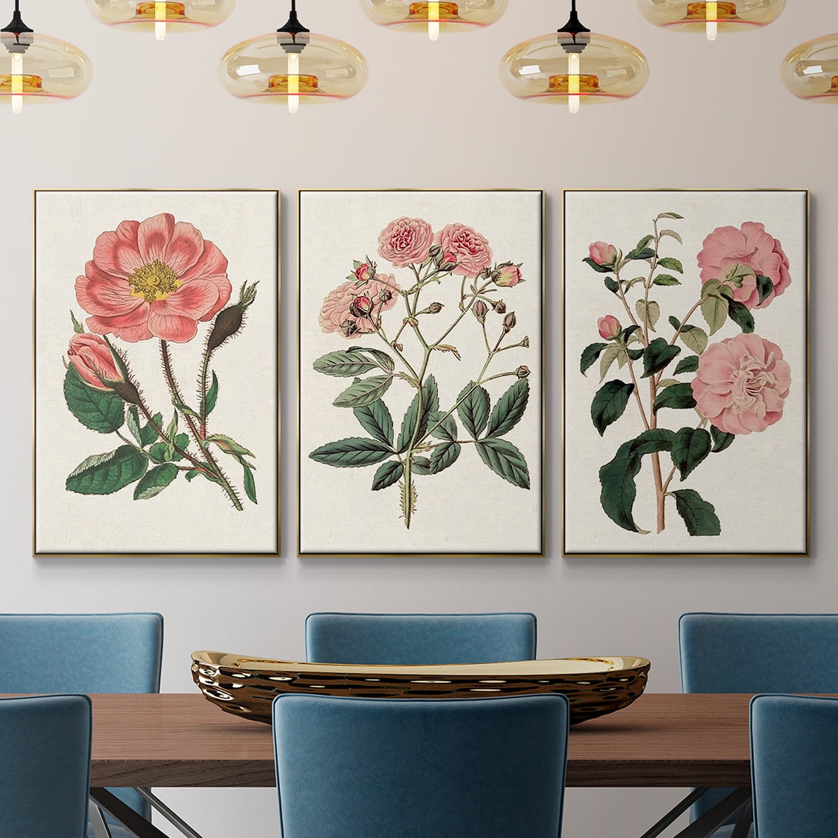 Pink Floral Mix IV - Framed Premium Gallery Wrapped Canvas L Frame 3 Piece Set - Ready to Hang