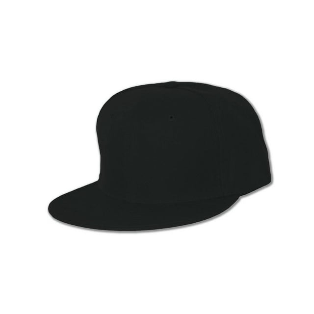 Plain Fitted Flat Bill Hat, Solid and Neon Colors Available, Black 7 5/8