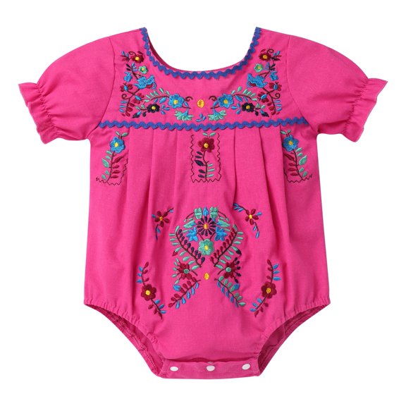 IDOPIP Newborn Baby Girl Mexican Ethnic Embroidery Floral Romper Cinco De Mayo Baby Girl Onesie