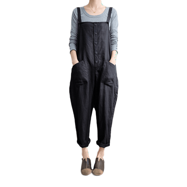 FOCUSNORM FOCUSNORM Women's Casual Loose Linen Cotton Dungarees Jumpsuit Trousers Walmart