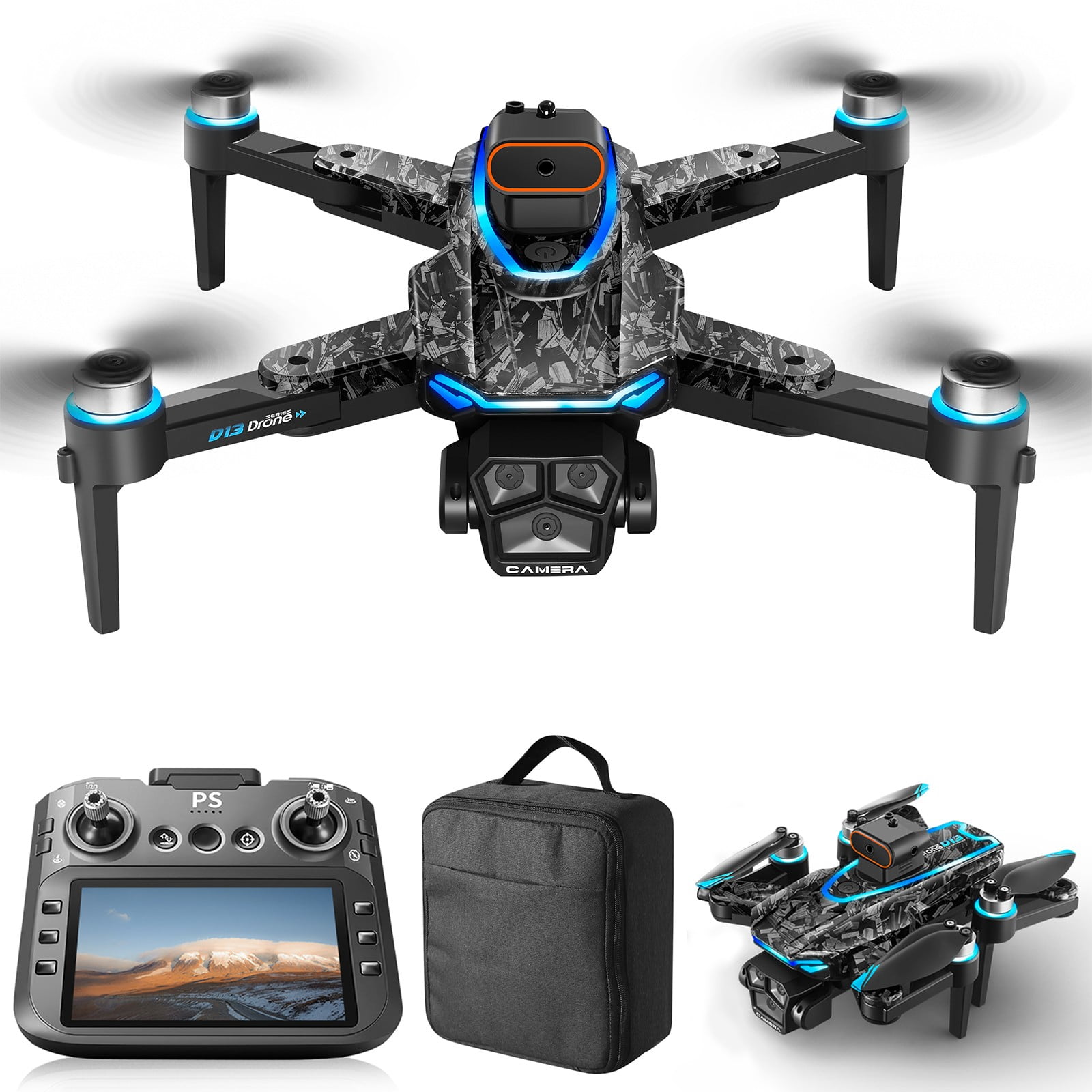 GPS Drone with 4.5 Inch Screen, Folding Body, 360掳intelligent obstacle avoidance, Brushless Motor And Cool LED Lights Drones with Storage Bag, Remote Control Toys Gifts