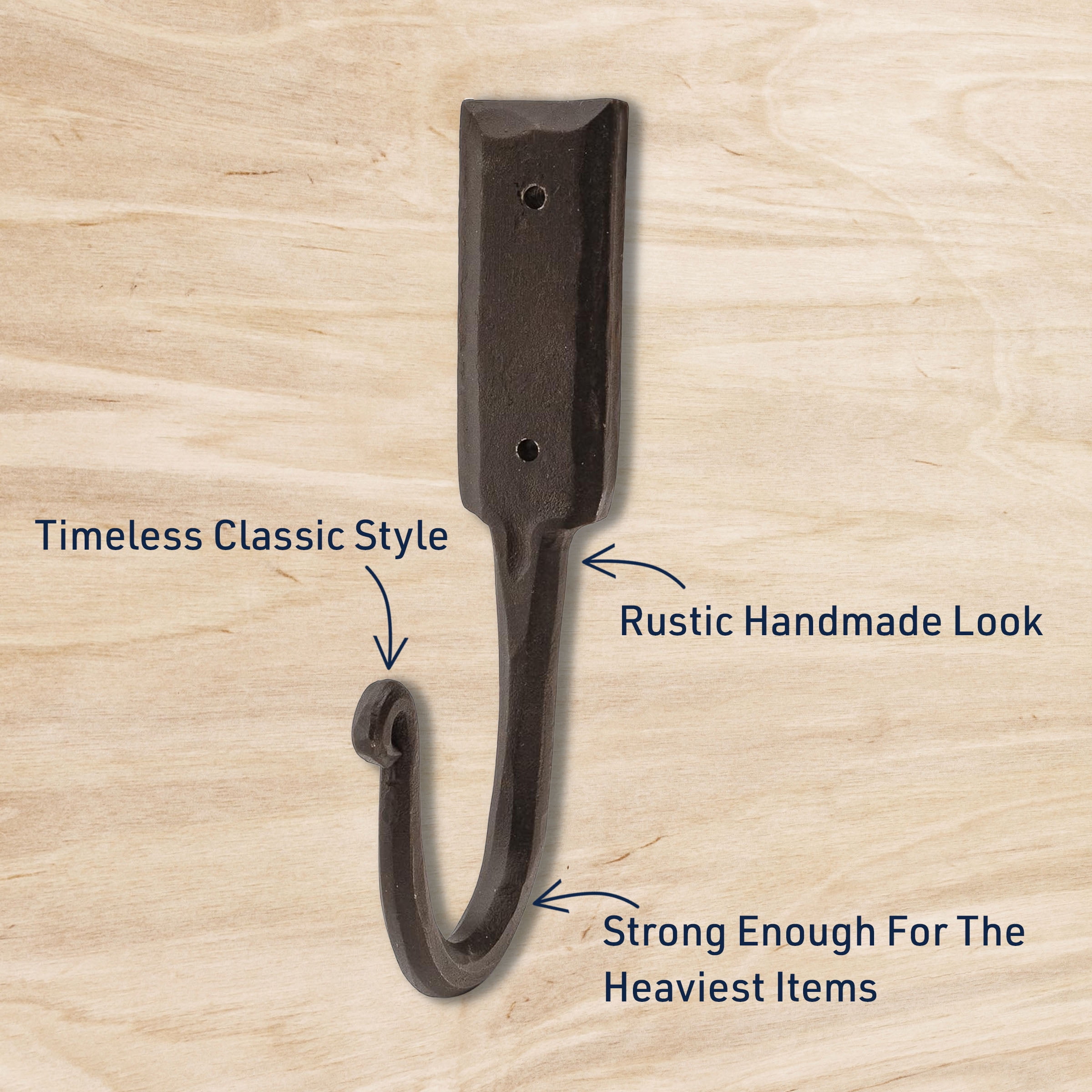 Kings County Tools Heavy Duty Wall Hook - Large 6.5” Rustic Iron Coat Hook