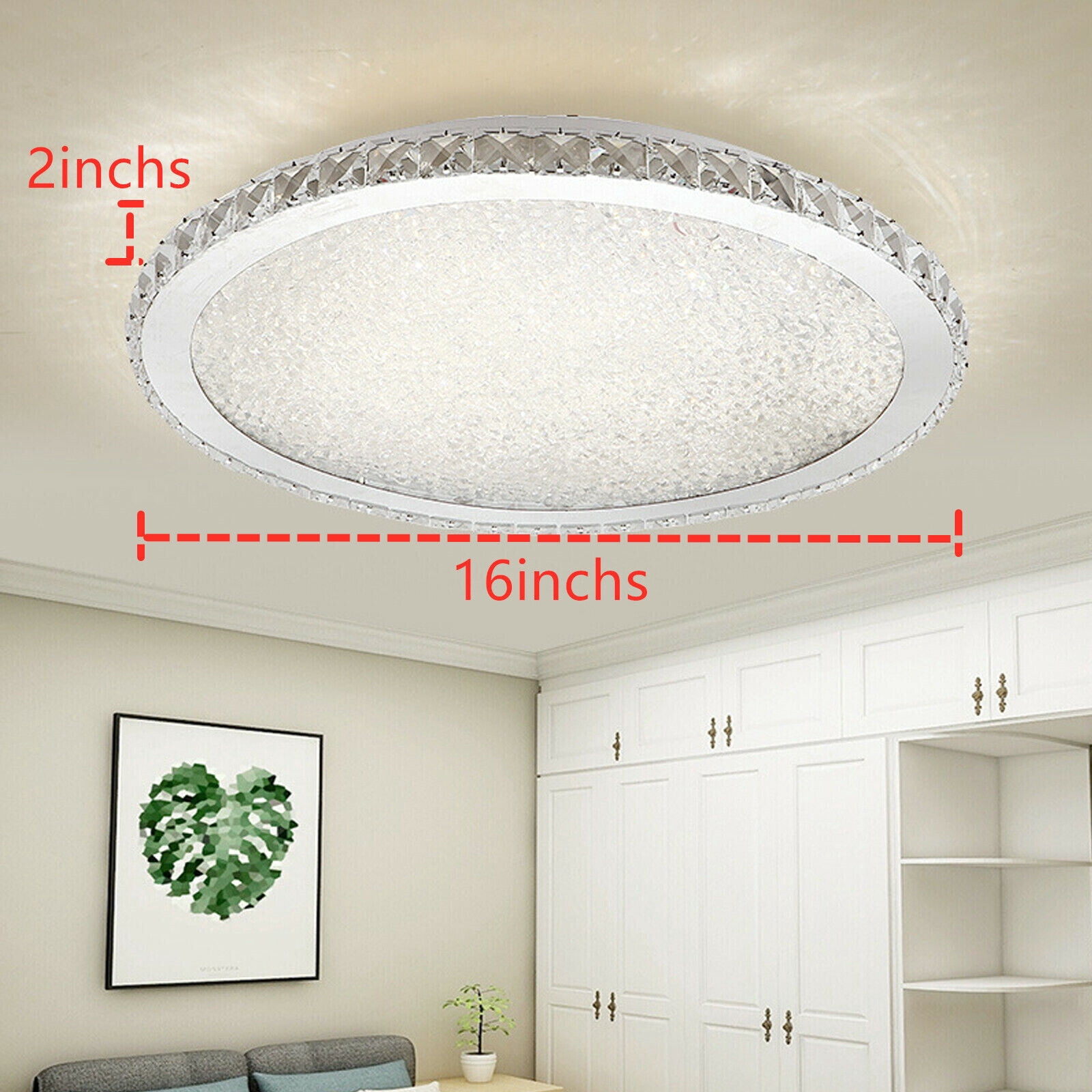Miumaeov Modern Flush Mount Crystal Chandelier LED Ceiling Light Pendant Lamp Fixture for Bedroom Hallway, Silver (16 inch)
