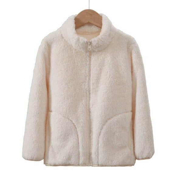 NAISIBABY Boys Girls Plush Jacket, Stand Up Collar Zip Up Thicken Warm Winter Clothes Fleece Coat Beige 4-5T