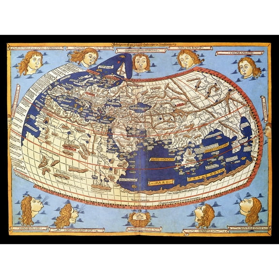 Map Nicolas 1482 Ptolemy 2nd Century World Pictorial Extra Large XL Wall Art Poster Print