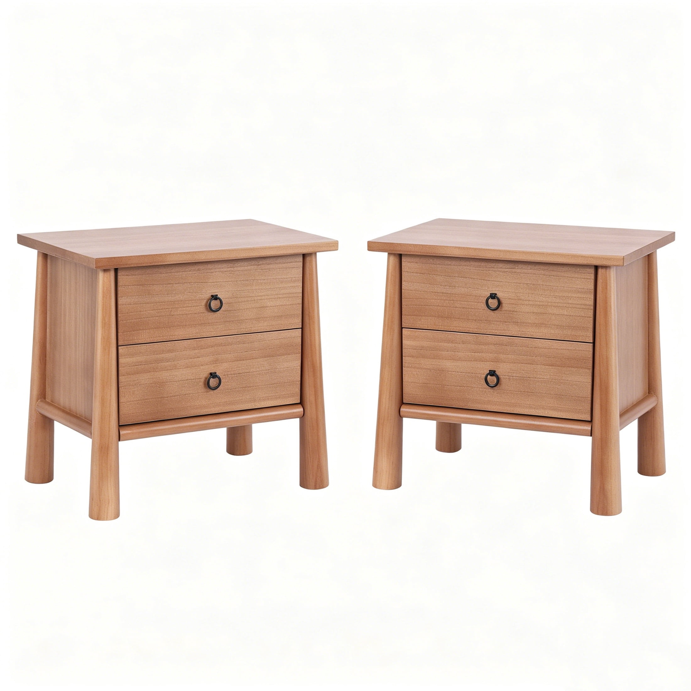 Christopher Knight Home 2-Drawer Mid-Century Modern Nightstand, Bedside Table with Storage, Natural, Set of 2