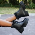 thumbnail image 4 of Rokment Winter Fuzzy Combat Boots for Women 2025 Fashion Leather Platform Chunky Heel Mid Calf Snow Ankle Booties, 4 of 8