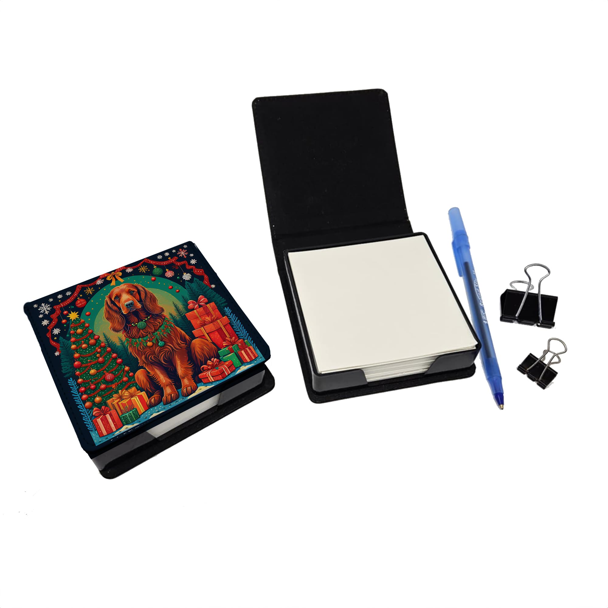 Caroline's Treasures Irish Setter Christmas PU Leather Note Paper Holder with Artist-Designed Cover, Desk Accessory, Office Gift