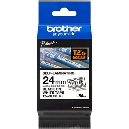 Brother 24mm Black Ink on White Self-Laminating Label 26.2ft TZESL251