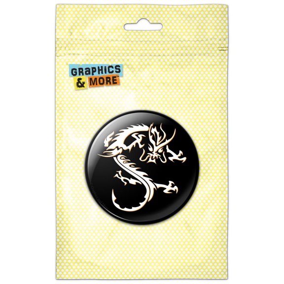 Asian Chinese Dragon Black Pinback Button Pin Badge