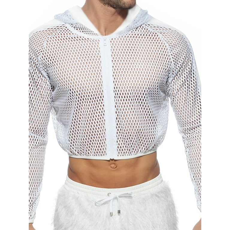 INCERUN Men s Hoody Top Activewear Net Yarn Hoodie Zipper Crop Mesh Jackets Walmart