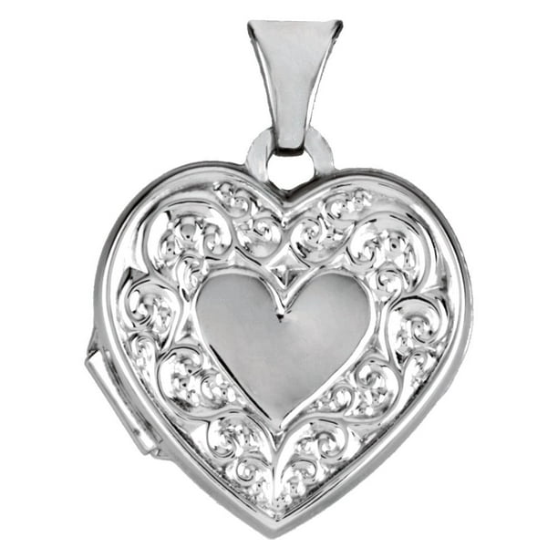 Diamond2Deal - 14K White Gold Heart Shaped Locket Pendant Charm Fine ...