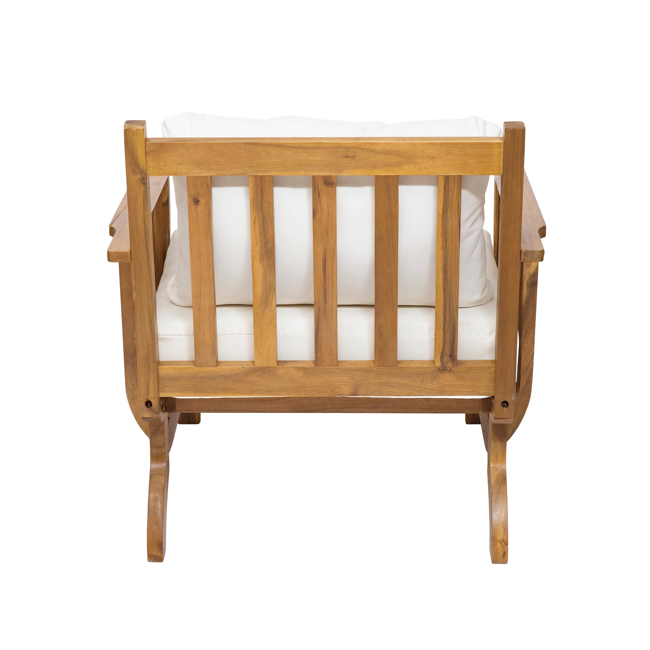 Christopher Knight Home Mid-Century Outdoor Club Chair, Acacia Wood Frame with Cushion, Natural+Beige