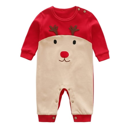

Toddler Girls Bodysuits Baby Girl Boy Christmas Outfits Deer Baby Romper Long Sleeve Jumpsuit Xmas Clothes For 12-18 Months