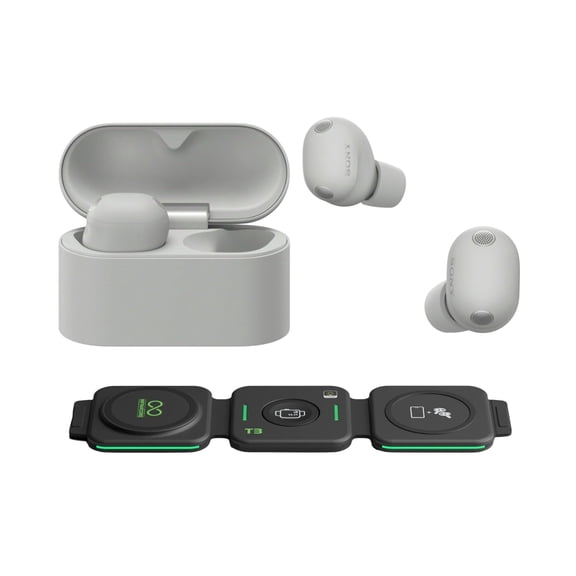Sony WF-1000XM6 Wireless Noise Cancelling Earbuds (Platinum Silver) with 3-in-1 Portable Accessory (2 Items)