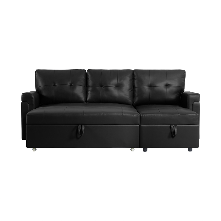 78 in. W Convertible Sleeper Sectional Sofa, L Shaped Couch for Small Space Living Room, Storage Chaise, L Shaped Pull Out Sofa - Black,Air Leather