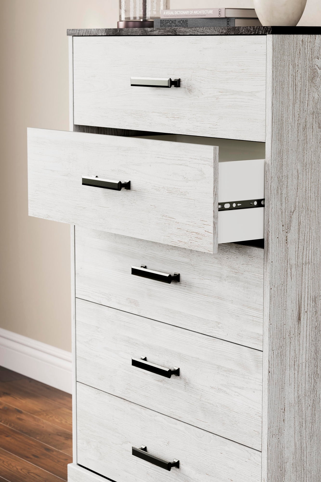 Signature Design by Ashley Casual Shawburn Chest of Drawers, Whitewash/Charcoal Gray